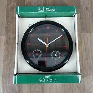 Vintage Kirch‎ Quartz Black Red Round Wall Clock Analog Battery Operated